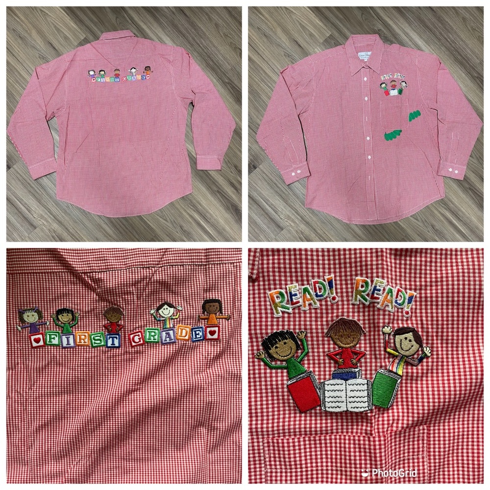 Btg. 80's Las Olas "READ" Embroidered "FIRST GRADE" Checkered Button Up | Sz.L
